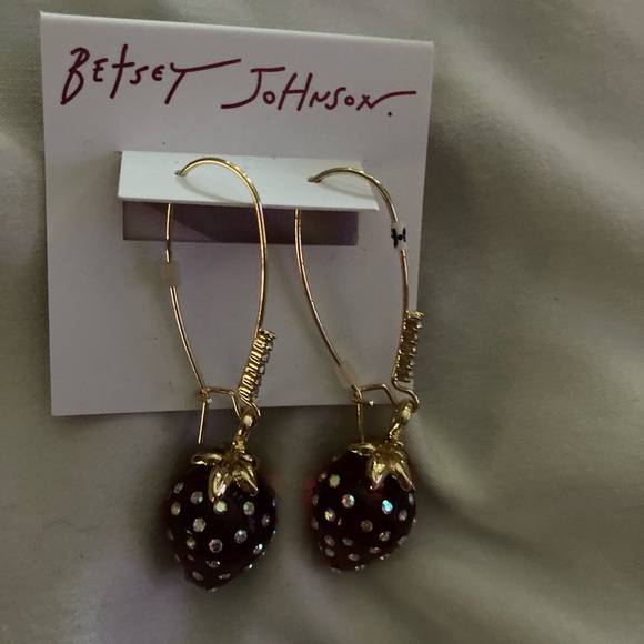 Betsey Johnson Gold and Dark Red Strawberry Earrings - Picture 1 of 2